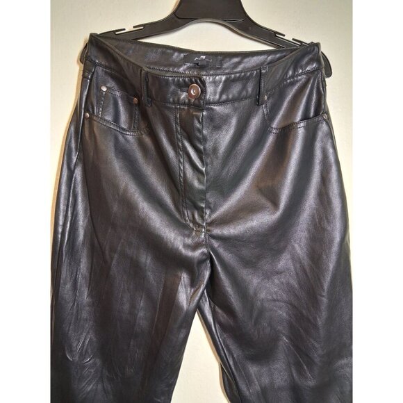 7 For All Mankind Black Faux Leather Pants Straight Cut Y2K Club Party Sz Medium - Picture 2 of 7